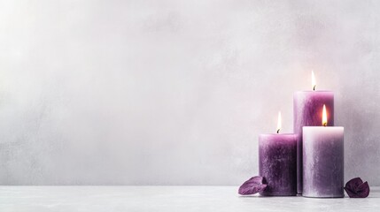 Purple candle arrangement with soft background lighting