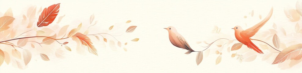 Easter vector illustration in warm buttercream and latte colors with floating feather accents and chinoiserie motifs on a transparent background