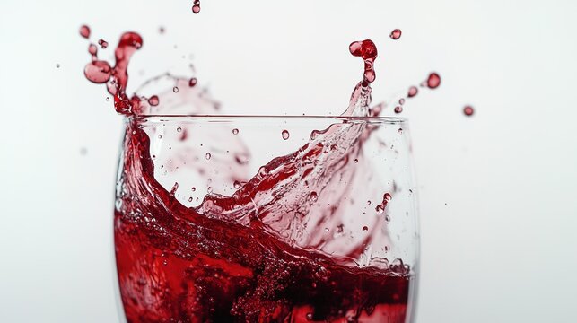 Two wine glasses clinking together, with red and white wine splashing, isolated on the left side of an all-white background.