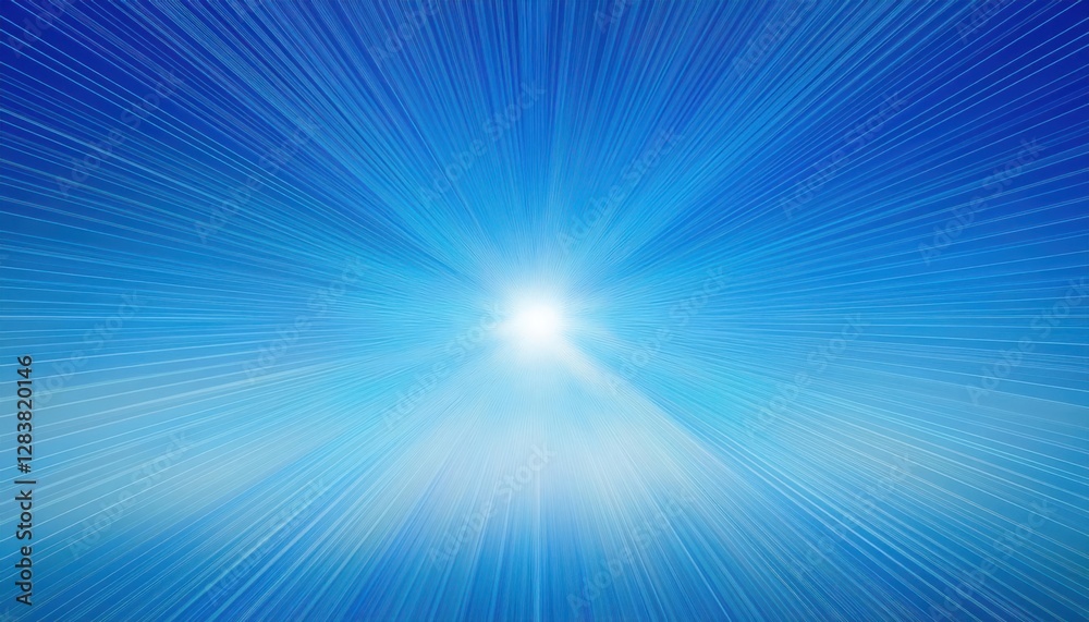 Aufkleber radiant blue sunburst with dynamic light rays, glowing center and abstract sky background for energy