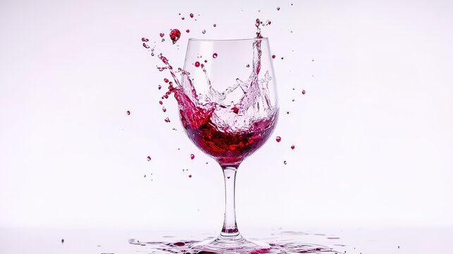Two wine glasses clinking together, with red and white wine splashing, isolated on the left side of an all-white background.