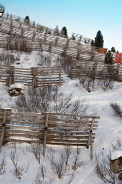 Avalanche Protection Barriers at Mayrhofen, Zillertal 3000 ski area, next to Harakiri slope, the steepest slope in Austria