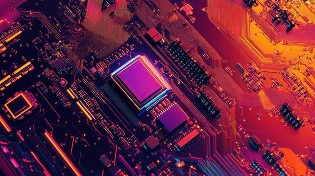 Neon Circuit Board: A Microscopic View of Technological Marvel