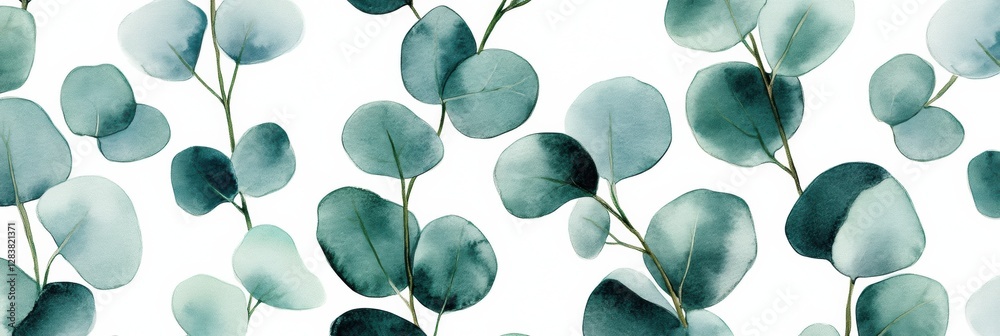 Aufkleber watercolor illustration of eucalyptus leaves creating a serene and calming botanical pattern for hom