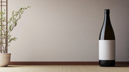 Elegant Premium Sake Bottle Mockup in Minimalist Interior Setting