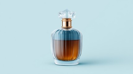 Elegant Glass Perfume Bottle with Rich Amber Liquid on Background