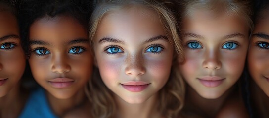 Obraz premium Three Smiling Girls with Diverse Hair Textures Against a Vibrant Background