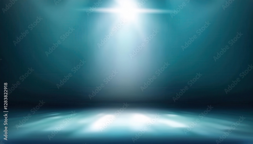 Poster dramatic blue spotlight on empty stage with soft gradient background, perfect for presentation performance and design

