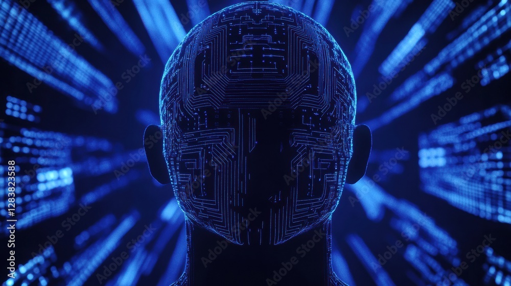 Aufkleber Exploration of the mind with a glowing circuit board design reflecting artificial intelligence concepts. Generative AI