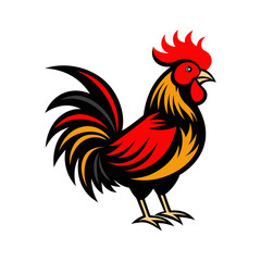 Rooster Silhouette and color vector image Art illustration on white background.