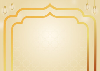 Cream Ramadan background with gold ornaments and lanterns