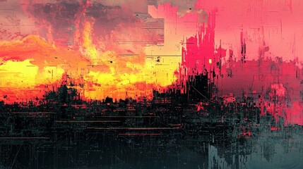 Fototapeta premium Abstract Background with Neon Organic Spectrum Effects Concept. Abstract Sunset with Vibrant Colors and Distorted Texture Background