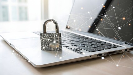 A minimalist design of a laptop and padlock integrated, ideal for cybersecurity and technology themes