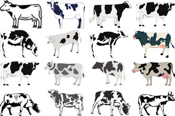Grazing Cow Illustration Set for Dairy Farm Logos Organic Milk Branding Pastoral Agricultural Designs