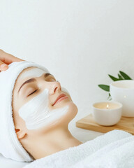 Beauty spa relaxation Skincare Wellness and self-care Natural Beauty Relaxed woman enjoying facial treatment in serene spa setting