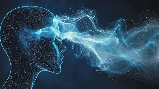 Mindful Energy:  An artistic depiction of a human head emitting waves of energy, capturing the essence of thought, consciousness, and inner potential.