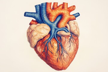 Naklejka premium Human Heart Anatomy Detailed Illustration Blood Vessels