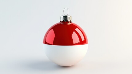 Red and white christmas ornament with silver cap on white background
