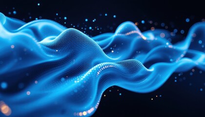 Abstract blue wave pattern with dots and lights on dark background