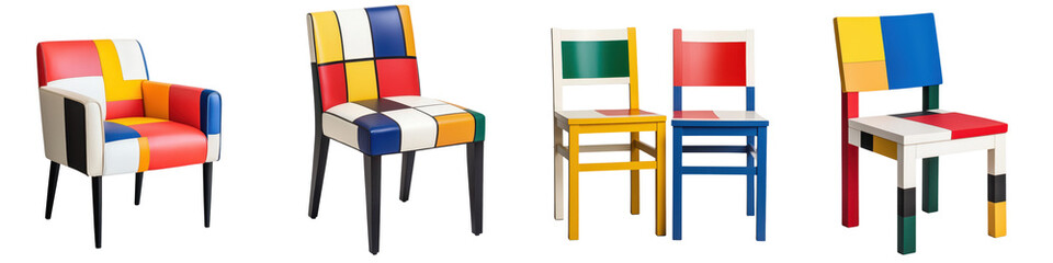 Vibrantly Colored Geometric Chairs Arranged in a Modern Minimalist Interior Design Setting   Stylish and Functional Furniture for Home or Office