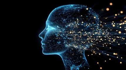 Obraz premium Abstract digital human face symbolizing artificial intelligence and futuristic technology