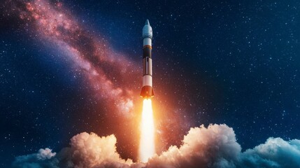 State-of-the-Art Observatory Rocket Launching into Starry Sky