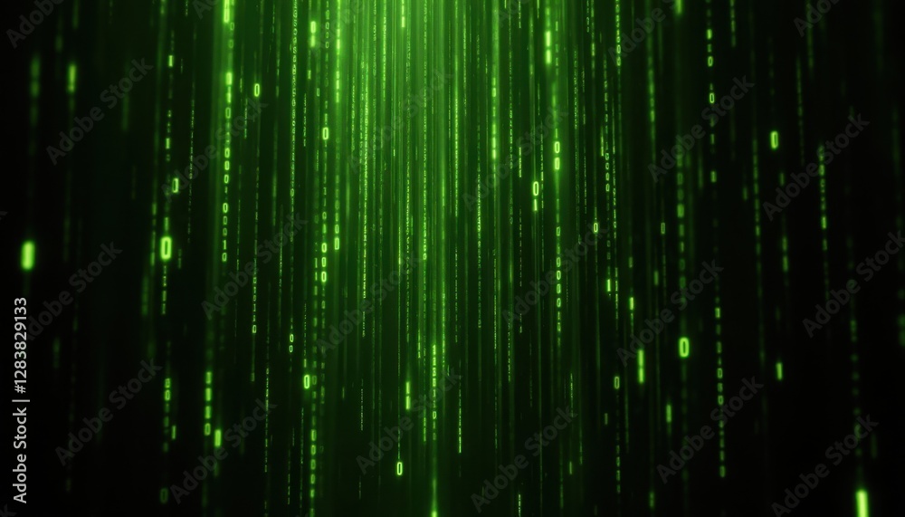 Fototapete Green digital matrix code pattern with falling data streams