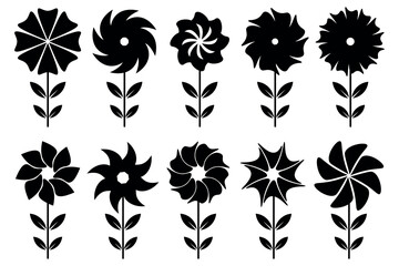 The black flower vector set features abstract floral design silhouettes and geometric patterns. It is ideal for decoration, logos, and design projects. Includes minimalist botanical elements