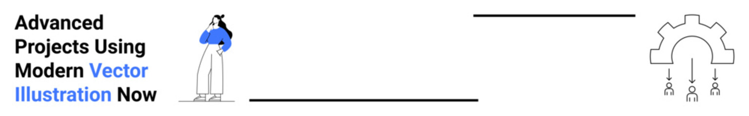 A person calculating project solutions with a gear symbolizing teamwork and structure. Ideal for education, business strategy, creative design, innovation, leadership, technology, flat landing page