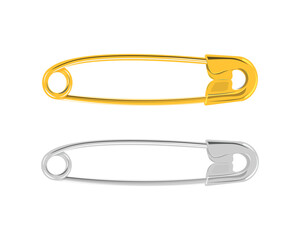 Safety pins. A set of safety pins in silver and gold colors. Pins with clasps. Vector illustration on a white background
