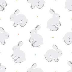 Seamless pattern with cute bunny. Flat vector background. Creative texture for fabric, wrapping, textile, wallpaper, apparel.