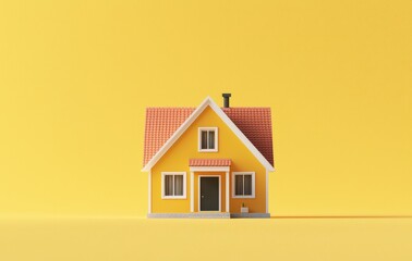 Charming Yellow House Model on Yellow Background Home Sweet Home Concept Real Estate