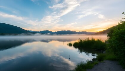 Fototapeta premium 湖畔の朝