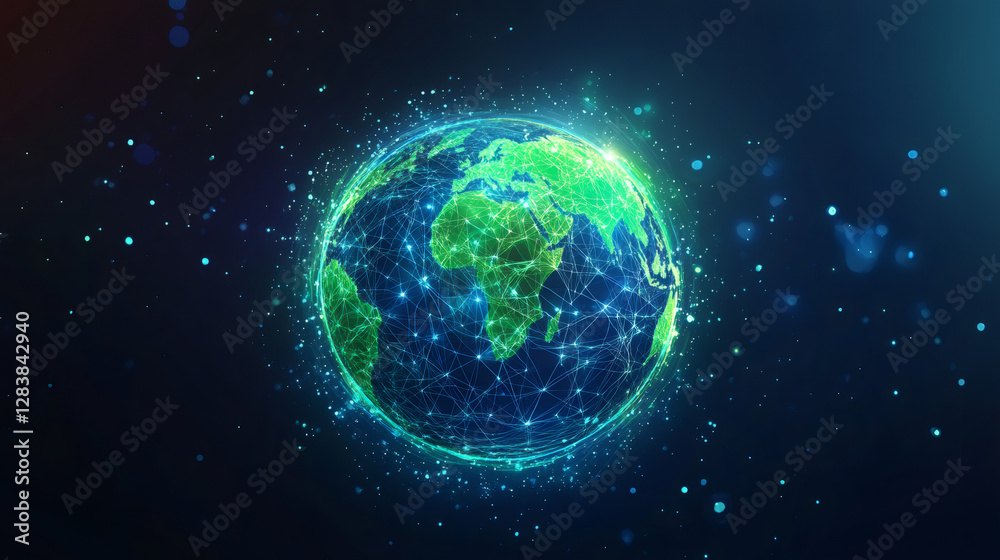 Aufkleber Green planet Earth rotating and showing global network connections, data exchange and communication