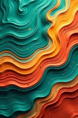 Luxurious marbling abstract background with waves and vibrant geometric patterns in teal and orange colors, background, abstract