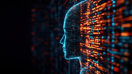 Persons head with glowing light symbolizing artificial intelligence in virtual reality environment