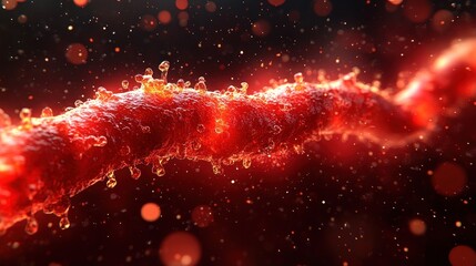 Viral DNA strand; microscopic;  glowing;  dark background; scientific illustration