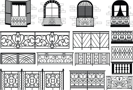 Decorative balcony and windows Vector bundle, Clipart, Silhouette, Vector, icons, illustration, design.