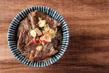 Beef and Onion (Gyudon ) Served with Rice.