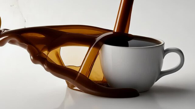 Cup of coffee. White table with cup of coffee. A breakfast with a brown coffee and a white background. A mug of java lifestyle.