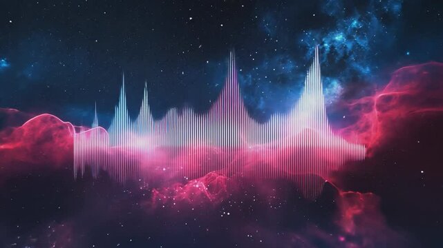 Cosmic Symphony: A mesmerizing display of sound waves visualized against a backdrop of a vibrant nebula.