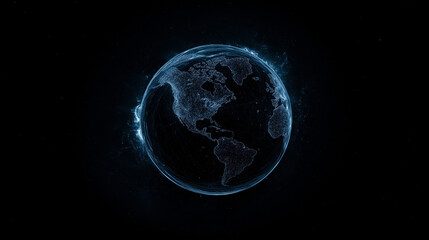 Fototapeta premium Digital Globe: A glowing, digitized representation of the Earth, illuminated against a dark backdrop, showcasing a futuristic perspective on our planet and the interconnectedness of global systems.
