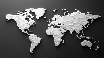 White 3D World Map on Dark Background