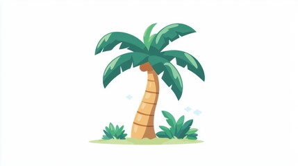 Obraz premium Vibrant Tropical Palm Tree with Lush Green Foliage Surrounded by Brightly Colored Plants Against a Clean White Background