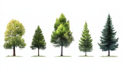 Fototapeta premium A Collection of Different Tree Varieties Illustrating Seasonal Changes and Diversity in a Natural Landscape Environment