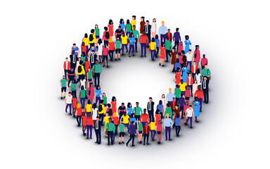 Large group of people in the shape of a circle on white background. People crowd concept.
