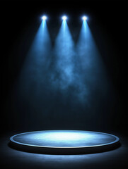 Spotlight on the Stage: An empty stage awaits the next performance, illuminated by dramatic spotlights in a captivating display of light and shadow.