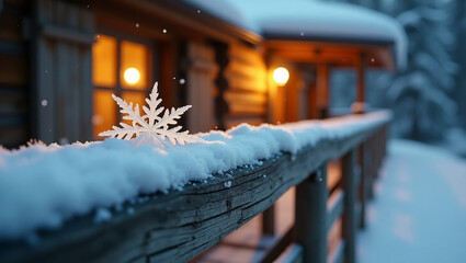 Fototapeta premium Close-up of Snowflakes on a Frozen Surface. Stunning close-up of delicate snowflakes on a frosty winter background, showcasing nature's beauty in wintertime. 