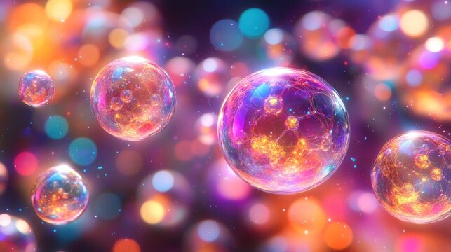 Glowing orbs float in vibrant bokeh background