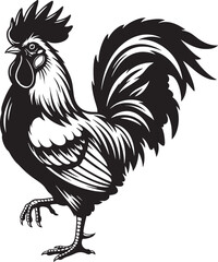  Black and White Rooster Illustration: Vector Outline Design